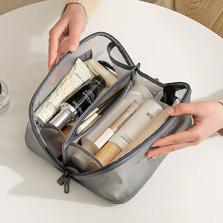 Bailu cosmetic bag women's 2025 new portable large capacity handheld makeup brush storage bag high-end travel toiletries bag gray pillow style cosmetic bag