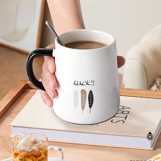 Baijie coffee cup, mug, breakfast cup, milk cup with spoon lid, couple teacup, men's and women's home office large capacity water cup, clover mug, 1 piece 420ml