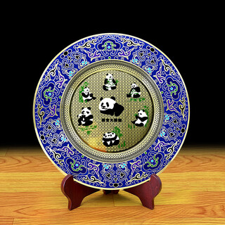 隆长安北京景泰蓝掐丝珐琅办公室摆件中国特色礼品送老外出国礼品定制 国宝熊猫【十二寸蓝-无框】