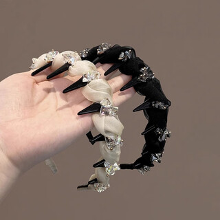 Two worlds happy hairband for women 2025 new high-end headband with teeth anti-slip face wash headband high-end rhinestone hairpin light luxurious hair accessory black