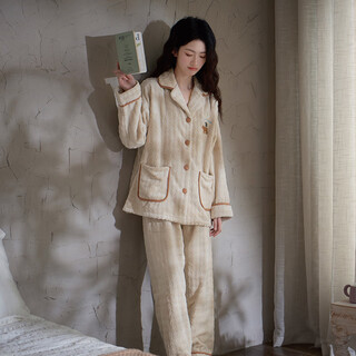 Princess mark flannel pajamas for couples in winter thickened and velvet for women autumn and winter cute home clothes for men with a high-end feel qhr06109-flannel couple for women l