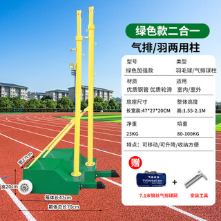 标准户外排球柱移动式气排球网架羽毛球网架排球柱升降网球柱家用 7.1m 【绿色】气排羽两用柱+钢丝