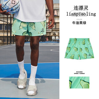 Men's summer shorts 2025 breathable quick-drying fruit print fitness training running american basketball quarter pants avocado green-3200-1 m