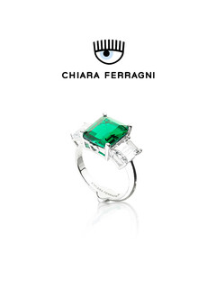 Chili emerald green zircon water-plated 18k gold emerald green sugar cube ring italian light luxury ring high-end fashion emerald green no. 10