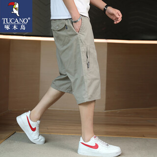 Woodpecker (tucano) shorts men's summer thin comfortable straight loose casual workwear cropped pants light gray 2xl