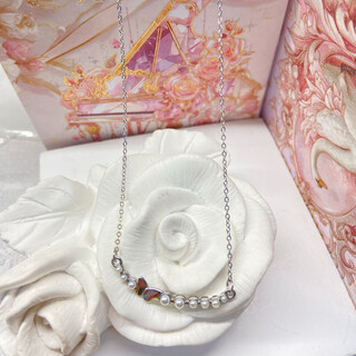 Xuping xuping jewelry alloy small fresh fishtail imitation bead necklace for valentine's day small butterfly necklace about 40+5cm