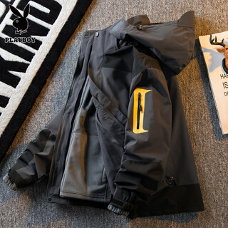 Playboy (playboy) three-in-one jacket for men with polar fleece lining, removable winter velvet thickened trendy brand warm jacket for men, dark gray xl 110-125jin jin is equal to 0.5 kg