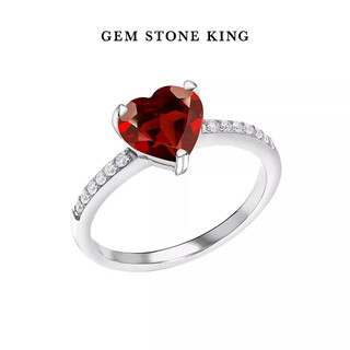Gem stone king925 sterling silver set with 1.94 carat garnet and zircon ring heart-shaped fashionable and personalized women's ring trendy us no. 5