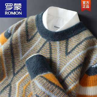 Romon wool sweater men's autumn and winter new round neck sweater for young and middle-aged people thickened warm wool knitted bottoming sweater gray blue s