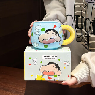 Crayon shin-chan big belly mug girls good-looking gift coffee cup ceramic water cup drinking cup office couple mug crayon shin-chan mug color box-blue