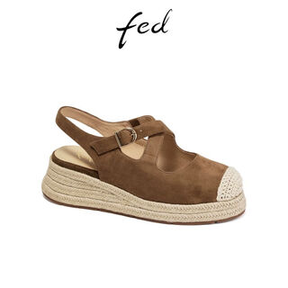 Fed retro baotou sandals summer new women's shoes back empty fisherman shoes wedge sandals women's s0609-ya626 light brown 37