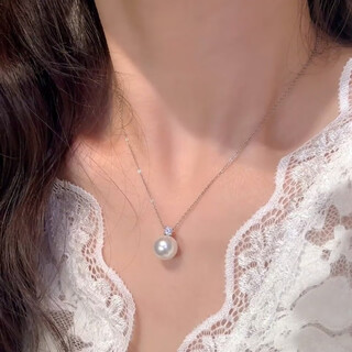 Centennial old fenxiang natural freshwater pearl necklace pendant edison and princess diana women's single silver chain 2025 new style carefully selected 10-11mm strong light round pearl pendant