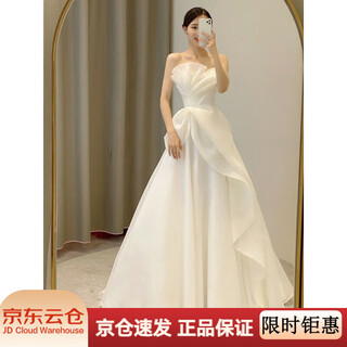 Light wedding dress new style 2025 bride petite slim satin dress french tube top simple travel photo door veil floor-length style (shape veil gloves) xl