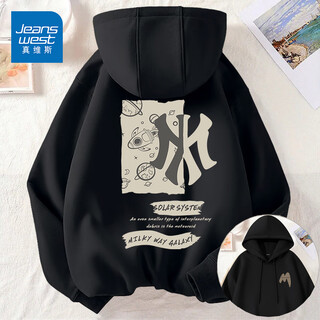 Jeanswest american trendy brand sweatshirt men's hooded spring and autumn loose large size men's jacket 2025 new casual long-sleeved top black (interstellar badge chest label_large back label) xl (180) (does not pill or fade)