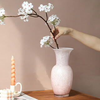Wooden pink open glass art vase light luxury style high-end living room decoration flower vessel birthday gift