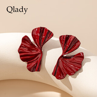 Qlady red skirt earrings women's silver needle earrings exaggerated european and american temperament earrings 2025 new high-end niche earrings