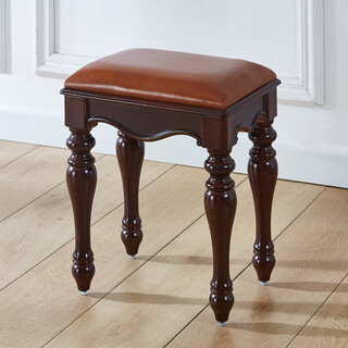 Fat donglai same style dressing table stool medieval american makeup chair european style chinese classical household small square stool guzheng walnut color cylindrical square stool brown leather 43 cm high