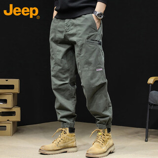 Jeep overalls men's autumn and winter loose legged casual pants men's trendy pure cotton men's pants army green xl