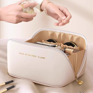 Xmsj japanese imported high-quality cosmetic bag portable women's new high-end cosmetics storage bag washing large capacity classic pillow style - milk apricot white large capacity high appearance separated storage