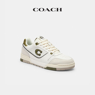 Coach new men's shoes soho low-top sneakers, flat shoes, sneakers, casual, versatile, lace-up, fashionable, simple, commuting, olive green/bright white 40