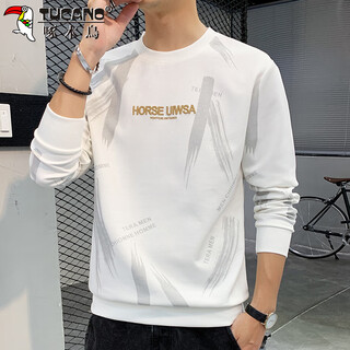 Woodpecker (tucano) sweatshirt men's autumn and winter long-sleeved t-shirt men's round neck loose casual bottoming shirt clothes men's jacket white xl