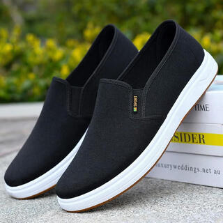 Red and green century-old beijing cloth shoes for men, breathable and versatile work shoes, non-slip soft sole slip-on lazy shoes, casual lightweight driving shoes, bk black 40