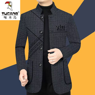 Woodpecker high-end woolen jacket men's coat spring autumn winter stand collar jacket middle-aged men's wool chinese tunic suit dark gray xl 180/96a recommended 135-155jin jin equals 0.5 kg