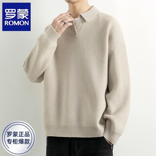 Romon knitted sweater men's autumn and winter lazy lapel loose pullover sweatshirt long sleeve warm inner men's clothing gray hair apricot l recommended 120-140 jin jin equals 0.5 kg