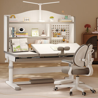 Yitong children's study desk and chair set multi-functional liftable primary and secondary school student desk chair writing desk desk zhizhen 3.0 solid wood-1.0m desk + back chair gray