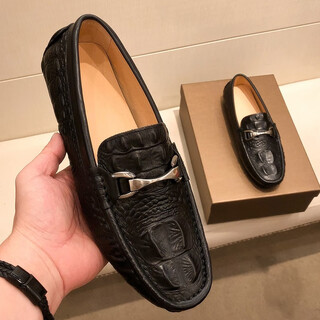 Cool gucci gucci station doudou shoes men's genuine leather crocodile pattern lazy leather shoes men's horsebit business casual slip-on black standard leather shoe size 38