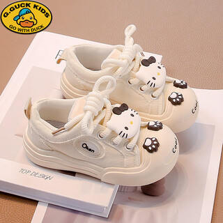 G.duck girls' shoes 2025 new spring and autumn children's cartoon cute kt cat canvas shoes for middle and large children versatile soft sole trendy shoes white upgraded 31