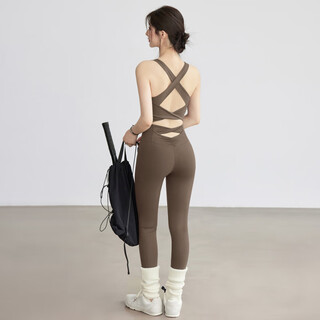 Youyou summer sports bra women's beauty back cushioning top yoga wear women's pilates training bra fitness vest brown bra + brown pants set recommendation xl recommended weight 120-130jin jin is equal to 0.5 kg