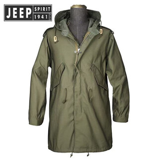 Jeep spirit 2025 workwear hooded american retro new men's fishtail mid-length windbreaker korean style parka outer green high quality xl 135-145jin jin is equal to 0.5 kg