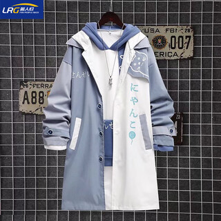 篱人归日系潮牌猫咪卡通风衣男春秋新款潮牌青少年中长款外套 白色猫咪中长款 M