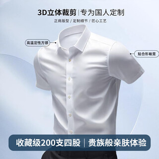 Romon 200 count dp no-iron high-end short-sleeved shirt for men's business commute pure cotton white professional shirt