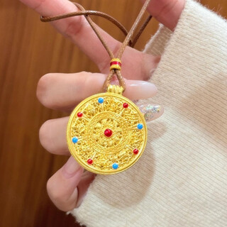 Yibiy gold-plated silver enamel eight-treasure compass pendant, ancient french fashion wei xue's same style ruyi perfect necklace for your girlfriend, enamel eight-treasure compass pendant