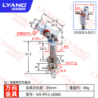 Robot arm adjustable universal hardware big head suction cup anti-rotation hexagonal bracket base multi-angle m12 thread universal hardware wx-m12-l85bg