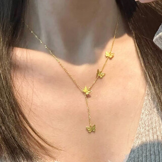 Feng feili's new 18k gold-filled tassel bow clavicle chain fugitive princess simulation necklace for girlfriend playing butterfly necklace