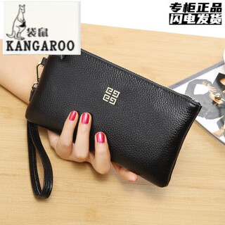 Kangaroo (kangaroo) first-layer cowhide clutch bag for women 2024 new coin purse long fashion versatile soft leather small hand bag trendy black