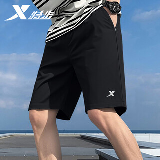 Xtep shorts men's summer breathable quick-drying running sports pants ice silk loose mid pants casual loose quarter pants men true black ice silk quick-drying/pocket zipper l