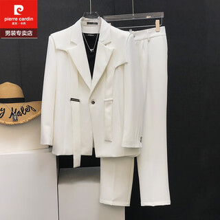 Pierre cardin korean streamer design blazer men's korean style versatile high-end casual splicing suit white dk25 suit + pants xl 145-158jin jin equals 0.5 kg