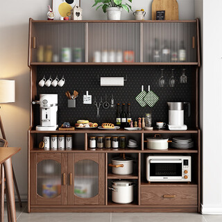 Solid wood sideboard against the wall integrated storage cabinet living room kitchen multi-functional storage cabinet cabinet wine cabinet large capacity walnut color solid wood sideboard 130cm long 40cm wide 185cm high (installation included)