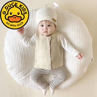 G.duckkids spring and autumn children's knitted vest men's and women's baby sweater vest children's cardigan jacket casual waistcoat 1-3 white apricot vest 66 cm suitable for ages 3-6 months