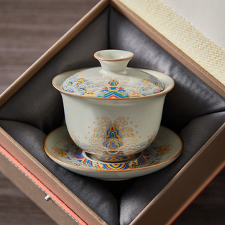 Mingguang sancai covered bowl ru kiln gift box covered bowl ceramic tea maker kung fu tea set housewarming gift birthday gift