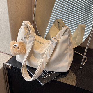 瞬子斜挎包包女式2025新款韩版流行单肩包百搭休闲大容量托特通勤包 百搭单肩斜挎包白+挂件34*7*21