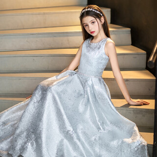Simiaoxing girls evening dress princess dress children's wind band high-end host piano performance chorus conductor performance clothing summer silver 120