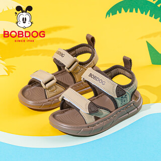 Babudou children's shoes boys summer new soft-soled beach shoes 2025 open-toed children's sandals casual versatile shoes khaki/ancient tree brown 31 suitable for feet 18.7cm long
