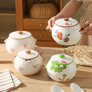 Sheli ceramic lard can with lid, high temperature resistance, household oil pot with lid, oil pot, seasoning jar, chili oil special medium lard pot 880ml - lotus style, with lid and spoon | can pour boiling oil