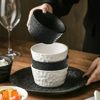 Wanjia full bowl household rice bowl ceramic bowl particularly beautiful rice bowl 2025 new small bowl personal tableware large bowl rock pattern black and white 2 pieces