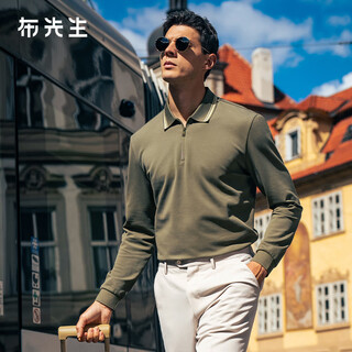 Mr. bu lapel zipper long sleeve t-shirt men's 2025 autumn new business casual solid color top men's bt16865 olive green l (175)